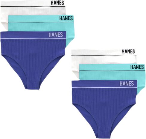 ملابس داخلية بيكيني نسائية من Hanes Originals عالية الساق، بيكيني مضلع بدون خياطة، ألوان متنوعة، 6 قطع in Saudi Arabia