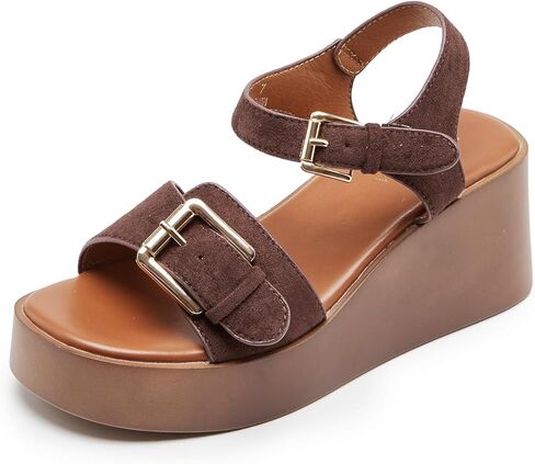 Women’s Platform Wedge Sandals, Double Buckle Ankle Strap Open Toe Heels Shoes, Comfortable Dressy Dance & Beach Sandals, 2.75 inches Platform in Saudi Arabia