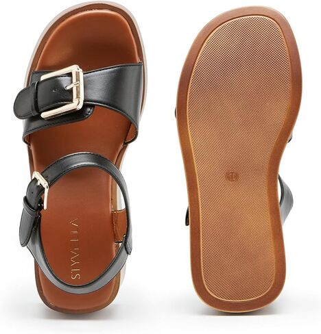 Women’s Platform Wedge Sandals, Double Buckle Ankle Strap Open Toe Heels Shoes, Comfortable Dressy Dance & Beach Sandals, 2.75 inches Platform in Saudi Arabia