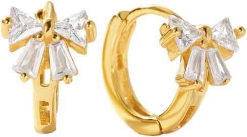 CAITLYNMINIMALIST 18K Gold Plated Sterling Silver Dainty Bow CZ Diamond Huggie Hoop Earrings for Women in Saudi Arabia