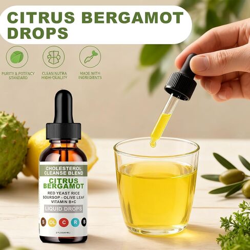 RESONA Red Yeast Rice Drops - High Absorption Cholesterol Support Blend with Citrus Bergamot, Olive Leaf & Soursop - Natural, Non-GMO, Vegan - 2 fl oz (1) in Saudi Arabia