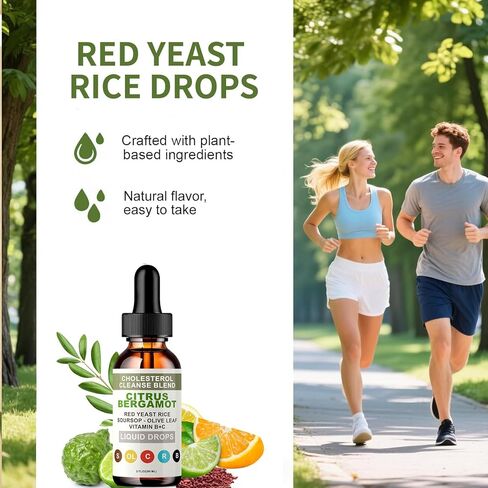 RESONA Red Yeast Rice Drops - High Absorption Cholesterol Support Blend with Citrus Bergamot, Olive Leaf & Soursop - Natural, Non-GMO, Vegan - 2 fl oz (1) in Saudi Arabia