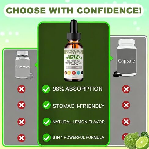 RESONA Red Yeast Rice Drops - High Absorption Cholesterol Support Blend with Citrus Bergamot, Olive Leaf & Soursop - Natural, Non-GMO, Vegan - 2 fl oz (1) in Saudi Arabia