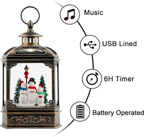 عيد الميلاد سنو غلوب يحوم جوقة رجل ثلج متلألئة مع الموسيقى والمؤقت، USB مبطن / بطارية تعمل فانوس المياه المضاء لهدايا عيد الميلاد الديكور in Kuwait