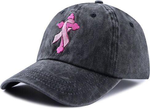 Pink Ribbon Hat for Women, Classic Cotton Embroidered Cross Baseball Cap for Cancer Patients in Saudi Arabia