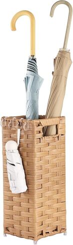 Rattan Umbrella Stand, Umbrella Holder for Entryway, Hand Woven Umbrella Rack Organizer Freestanding, with a Detachable Drip Tray, 4 Hooks, 6.5" L x 6.5" W x 16.5" H, Natural in Saudi Arabia