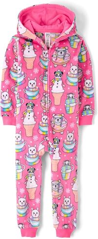 The Children's Place,Girls,Long Sleeve Fleece Hooded Zip Front One Piece Pajamas,Neon Peony Food,Medium in Saudi Arabia