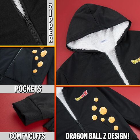 Dragon Ball Z Hoodie for Boys Teens, 9-16 Years, Fleece Sweatshirt Sherpa Hooded Jacket Zip Up Hoodie, Anime Gifts for Boys in Saudi Arabia