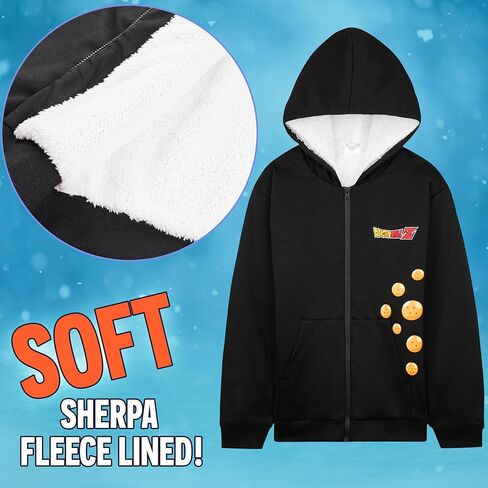 Dragon Ball Z Hoodie for Boys Teens, 9-16 Years, Fleece Sweatshirt Sherpa Hooded Jacket Zip Up Hoodie, Anime Gifts for Boys in Saudi Arabia