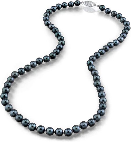 The Pearl Source 14K Gold 5.5-6.0mm Round Genuine Black Japanese Akoya Saltwater Cultured Pearl Necklace for Women in Saudi Arabia