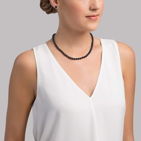 The Pearl Source 14K Gold 5.5-6.0mm Round Genuine Black Japanese Akoya Saltwater Cultured Pearl Necklace for Women in Saudi Arabia