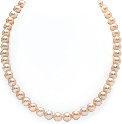The Pearl Source 14K Gold 7-8mm AAAA Quality Peach Freshwater Cultured Pearl Necklace for Women in 17" Princess Length in Saudi Arabia