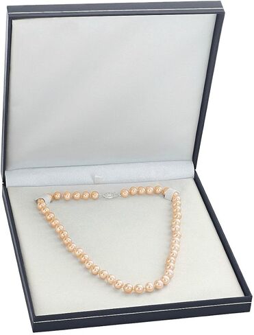 The Pearl Source 14K Gold 7-8mm AAAA Quality Peach Freshwater Cultured Pearl Necklace for Women in 17" Princess Length in Saudi Arabia
