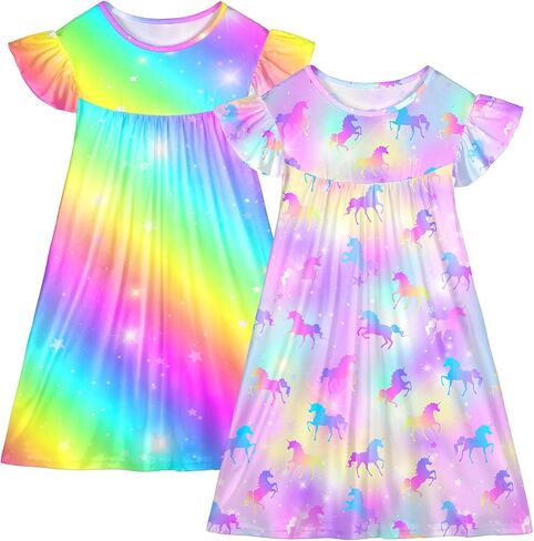 ICOSY 2PCS Girls Nightgowns Toddler Girl Pajamas Flutter Short Sleeve Princess Dress Sleepwear for Girls in Saudi Arabia