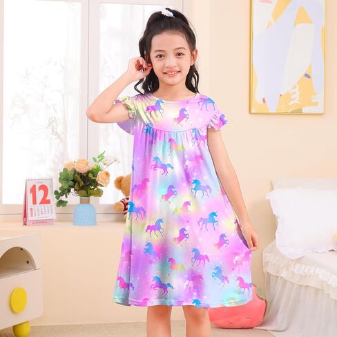 ICOSY 2PCS Girls Nightgowns Toddler Girl Pajamas Flutter Short Sleeve Princess Dress Sleepwear for Girls in Saudi Arabia