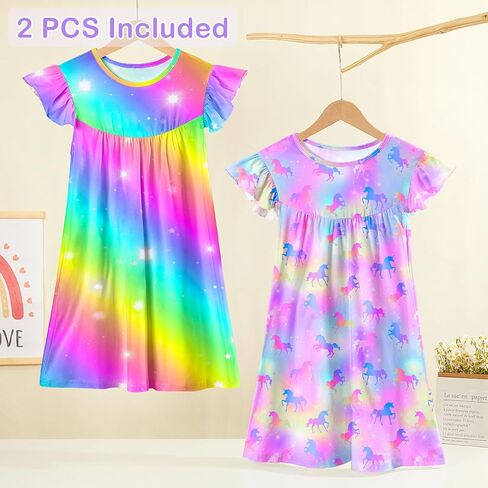 ICOSY 2PCS Girls Nightgowns Toddler Girl Pajamas Flutter Short Sleeve Princess Dress Sleepwear for Girls in Saudi Arabia