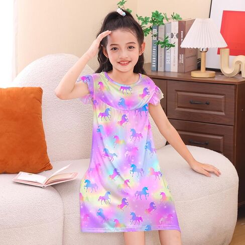 ICOSY 2PCS Girls Nightgowns Toddler Girl Pajamas Flutter Short Sleeve Princess Dress Sleepwear for Girls in Saudi Arabia