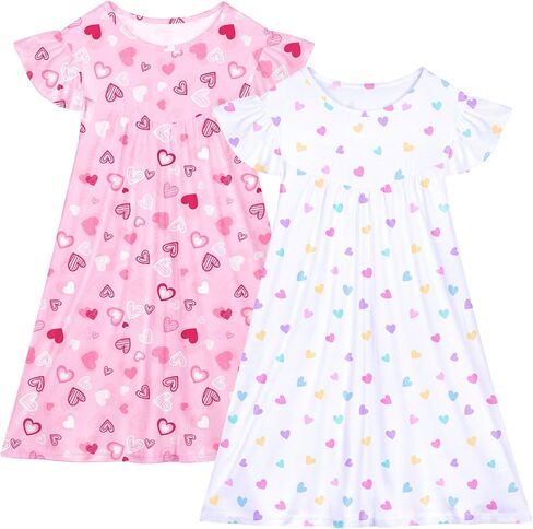ICOSY 2PCS Girls Nightgowns Toddler Girl Pajamas Flutter Short Sleeve Princess Dress Sleepwear for Girls in Saudi Arabia