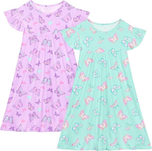 ICOSY 2PCS Girls Nightgowns Toddler Girl Pajamas Flutter Short Sleeve Princess Dress Sleepwear for Girls in Saudi Arabia