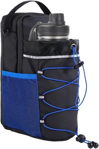 Magnetic Gym Bag for Men & Women, 40 oz Magnet Water Bottle Holder with Detachable Strap & Phone Pockets, Small Sports Duffel for Gym, Travel, Concerts, Walking, Black/Blue in Saudi Arabia