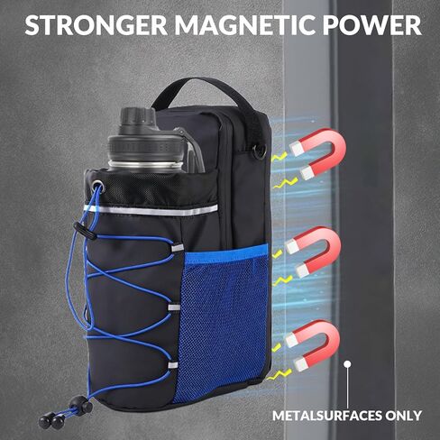 Magnetic Gym Bag for Men & Women, 40 oz Magnet Water Bottle Holder with Detachable Strap & Phone Pockets, Small Sports Duffel for Gym, Travel, Concerts, Walking, Black/Blue in Saudi Arabia
