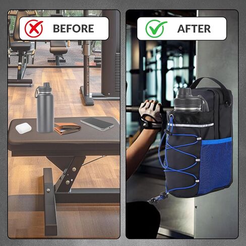 Magnetic Gym Bag for Men & Women, 40 oz Magnet Water Bottle Holder with Detachable Strap & Phone Pockets, Small Sports Duffel for Gym, Travel, Concerts, Walking, Black/Blue in Saudi Arabia