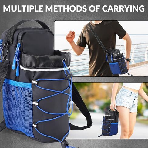 Magnetic Gym Bag for Men & Women, 40 oz Magnet Water Bottle Holder with Detachable Strap & Phone Pockets, Small Sports Duffel for Gym, Travel, Concerts, Walking, Black/Blue in Saudi Arabia