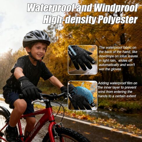 Kids Winter Bike Gloves Warm Water Resistant Anti Slip for Boys Youth 3-15 Years Cycling with Reflective Strip Black in Saudi Arabia