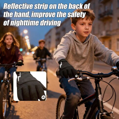 Kids Winter Bike Gloves Warm Water Resistant Anti Slip for Boys Youth 3-15 Years Cycling with Reflective Strip Black in Saudi Arabia