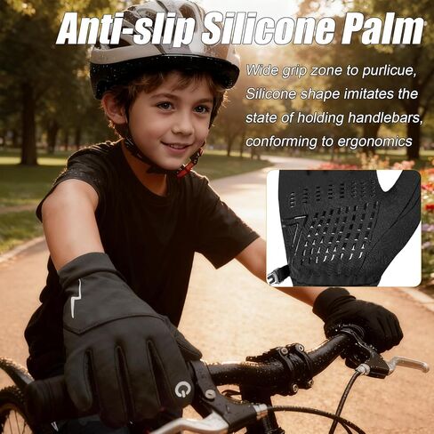 Kids Winter Bike Gloves Warm Water Resistant Anti Slip for Boys Youth 3-15 Years Cycling with Reflective Strip Black in Saudi Arabia