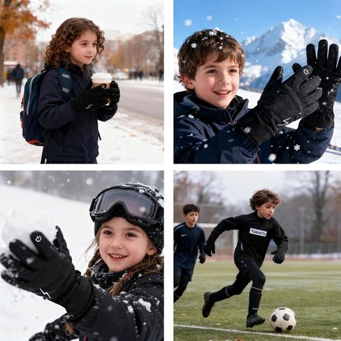 Kids Winter Bike Gloves Warm Water Resistant Anti Slip for Boys Youth 3-15 Years Cycling with Reflective Strip Black in Saudi Arabia