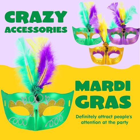 JOYIN 12 Pcs Mardi Gras Feather Masks, Carnival Masquerade Masks Bulk, Mardi Gras Costume Dress Up Accessories for Women, Men Outfit in Saudi Arabia