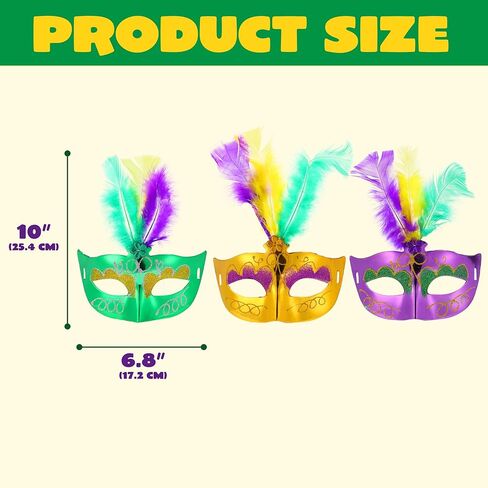 JOYIN 12 Pcs Mardi Gras Feather Masks, Carnival Masquerade Masks Bulk, Mardi Gras Costume Dress Up Accessories for Women, Men Outfit in Saudi Arabia