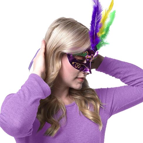 JOYIN 12 Pcs Mardi Gras Feather Masks, Carnival Masquerade Masks Bulk, Mardi Gras Costume Dress Up Accessories for Women, Men Outfit in Saudi Arabia