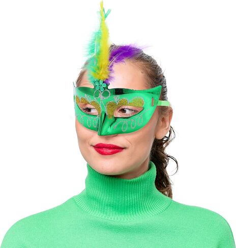 JOYIN 12 Pcs Mardi Gras Feather Masks, Carnival Masquerade Masks Bulk, Mardi Gras Costume Dress Up Accessories for Women, Men Outfit in Saudi Arabia