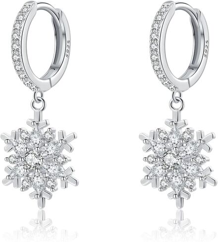 SLUYNZ 925 Sterling Silver CZ Snowflake Hoop Earrings for Women Teens Christmas Snowflake Hoop Earrings Huggie in Saudi Arabia
