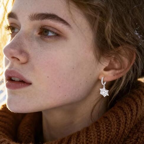 SLUYNZ 925 Sterling Silver CZ Snowflake Hoop Earrings for Women Teens Christmas Snowflake Hoop Earrings Huggie in Saudi Arabia