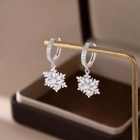 SLUYNZ 925 Sterling Silver CZ Snowflake Hoop Earrings for Women Teens Christmas Snowflake Hoop Earrings Huggie in Saudi Arabia