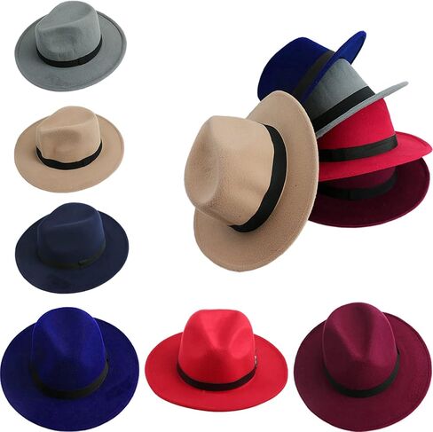Men Women Bowknot Hard Felt Fedora Panama Bowler Wide Hat Brim Gangster Cap Awards Memorial in Saudi Arabia