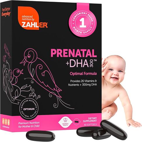 Zahler Prenatal Vitamin with DHA & Folate - DHA Supplements & Prenatal Multivitamin for Mother and Child - Kosher Prenatal DHA Prenatal Vitamins with Iron, Pre Natal Softgels 60 Count in Saudi Arabia
