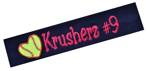 Funny Girl Designs Softball Headband Embroidered with Personalized Custom Name and GLITTER HEART Softball You Pick Colors in Saudi Arabia