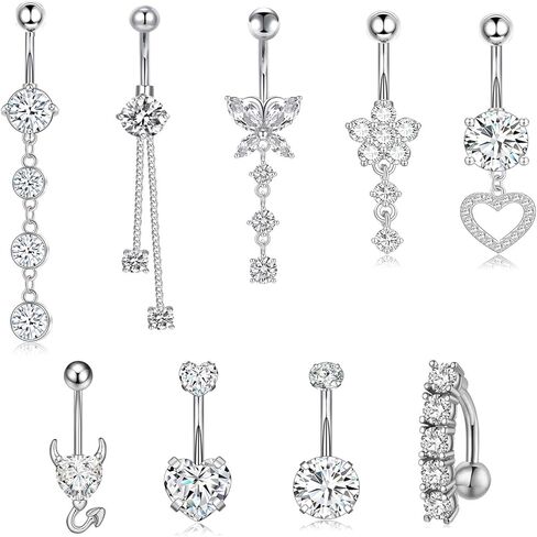 9 Pcs Belly Button Rings Sterling Silver Belly Button Bars Jewellery in Saudi Arabia