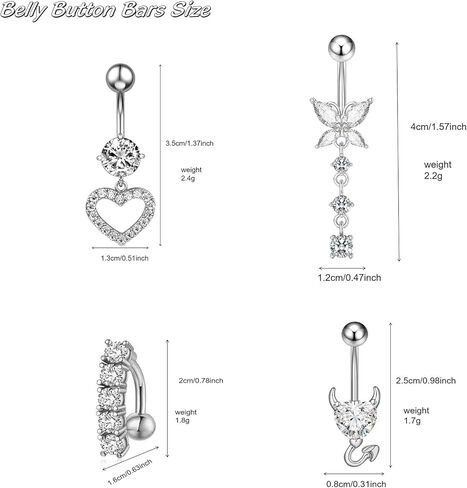 9 Pcs Belly Button Rings Sterling Silver Belly Button Bars Jewellery in Saudi Arabia