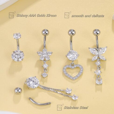 9 Pcs Belly Button Rings Sterling Silver Belly Button Bars Jewellery in Saudi Arabia