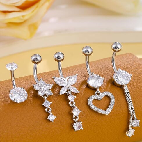 9 Pcs Belly Button Rings Sterling Silver Belly Button Bars Jewellery in Saudi Arabia