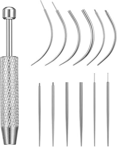 13 Pcs Piercing Taper Tool, Piercing Ball Grabber 16G 18G 20G Straight Curved Needles Insertion Taper Tool Set with Threaded & Threadless Earring Changing Tools for Nose Studs Lip Rings in Saudi Arabia