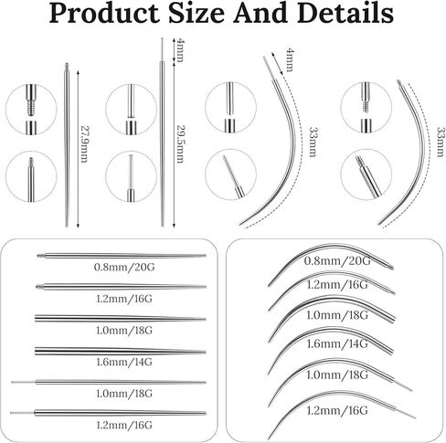 13 Pcs Piercing Taper Tool, Piercing Ball Grabber 16G 18G 20G Straight Curved Needles Insertion Taper Tool Set with Threaded & Threadless Earring Changing Tools for Nose Studs Lip Rings in Saudi Arabia