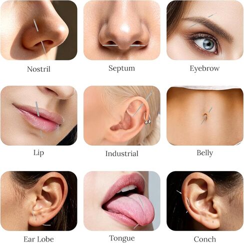 13 Pcs Piercing Taper Tool, Piercing Ball Grabber 16G 18G 20G Straight Curved Needles Insertion Taper Tool Set with Threaded & Threadless Earring Changing Tools for Nose Studs Lip Rings in Saudi Arabia