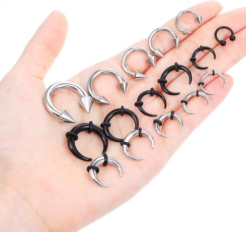 Yolev 25pcs الحاجز تمتد عدة الاكريليك الفولاذ المقاوم للصدأ الحاجز الحاجز التناقص التدريجي حدوة الحصان الحاجز حلقات داخليا الخيوط سبايك الأذن غضروف الأنف تمتد عدة للنساء الرجال in Kuwait