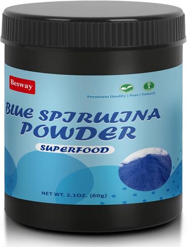 Blue Spirulina Powder 60g, 60 Servings Natural Blue Food Coloring for Baking, Drinks & Smoothies, Vegan Protein Superfood Supplement, Non-GMO, Water-Soluble, Odorless, No Artificial Dyes in Saudi Arabia